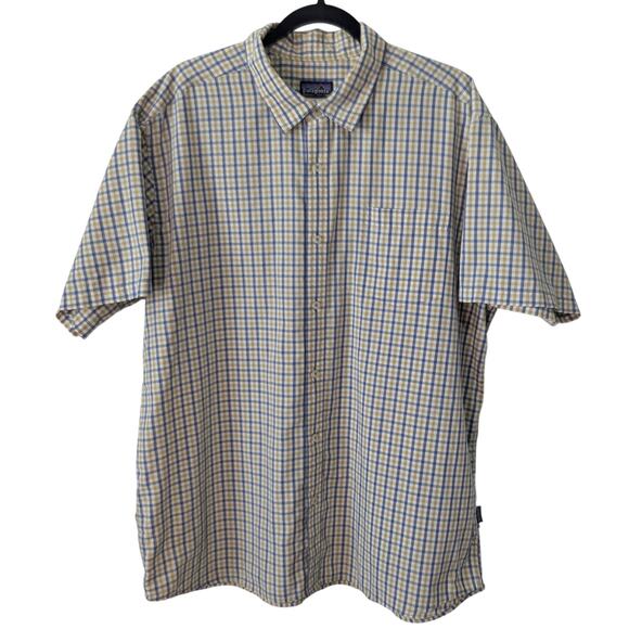 Patagonia Other - Patagonia Cream & Blue Plaid Short Sleeve Casual Button Up Shirt Size XL